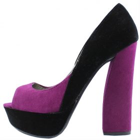 Qupid Honor-30 Black Velvet Platform chunky heels open toe Pumps-0