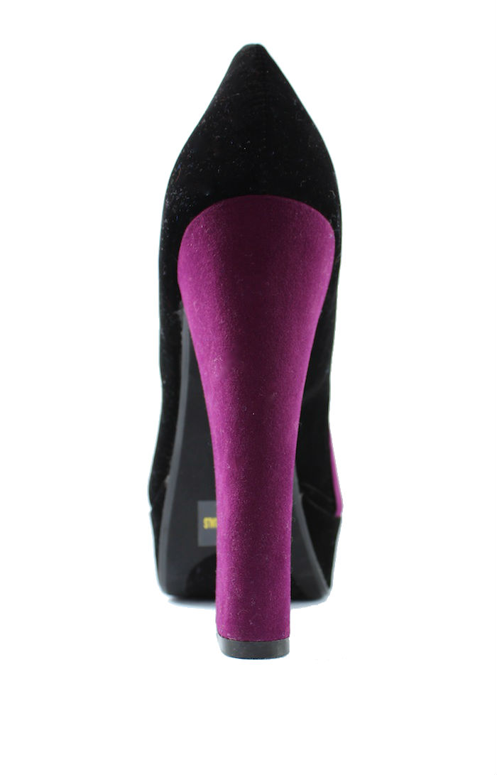 Qupid Honor-30 Black Velvet Platform chunky heels open toe Pumps-425