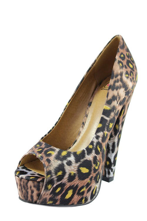 Delicious Newbee-S Brown Leopard print peep toe pumps-2148