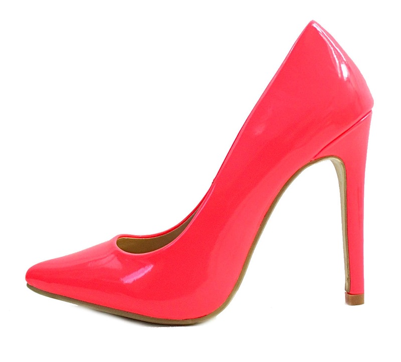 neon pink pointed toe heels