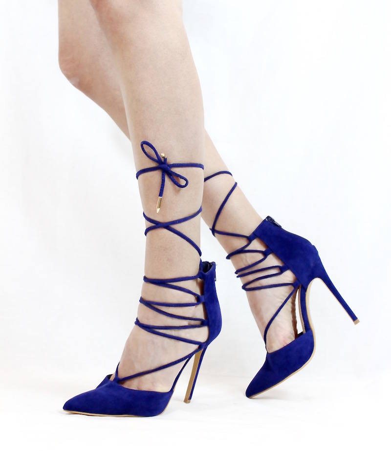 Shoe Republic Jilian Blue Pointy Toe Lace Up Stiletto Pumps-0