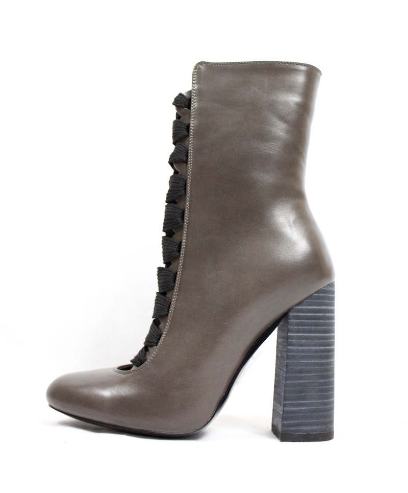 Faux Leather Taupe | Wowtrendz | Lace Up Round Toe Booties