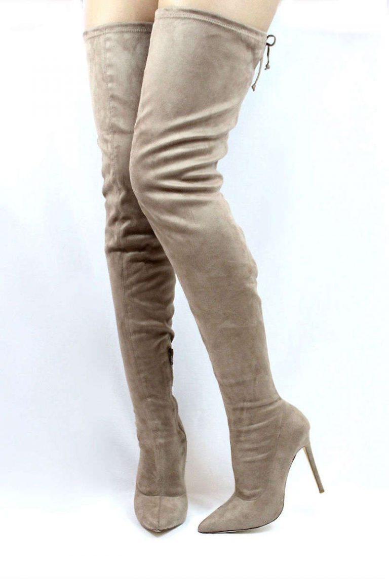 Liliana Gisele-50 Taupe Pointy Toe Extra Long Thigh High Boots -3887 ...