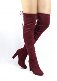 Bamboo Hilltop-20 Burgundy Over the Knee Chunky Heel Boots-0