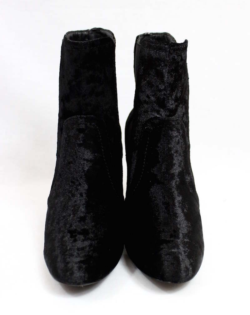 Round Toe Black Velvet Clear Perspex Lucite Heel Bootie-4160