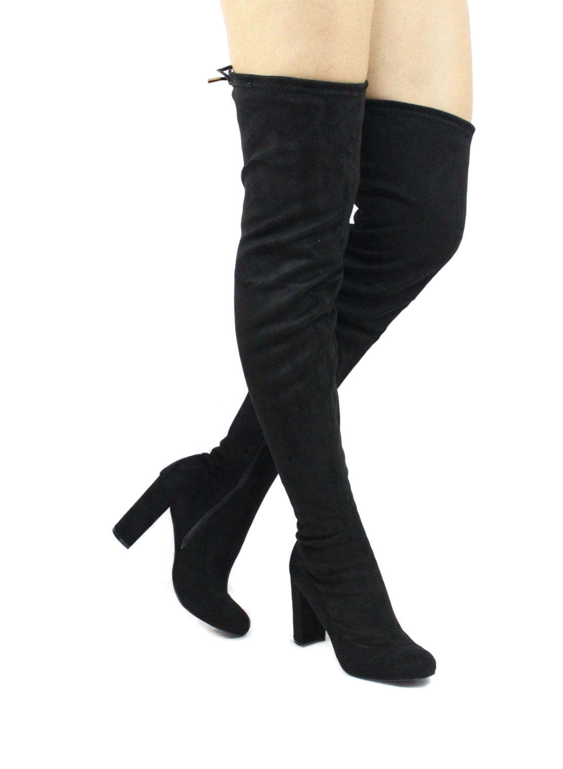 black thigh high block heel boots