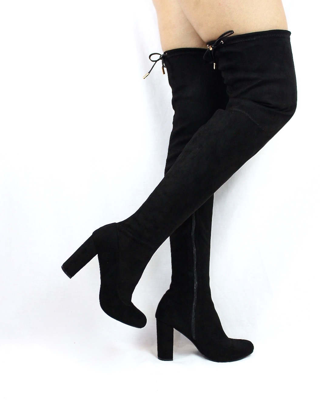 Liliana Kenzy-6 Black Thigh High Round Toe Chunky Heel Boot-3951