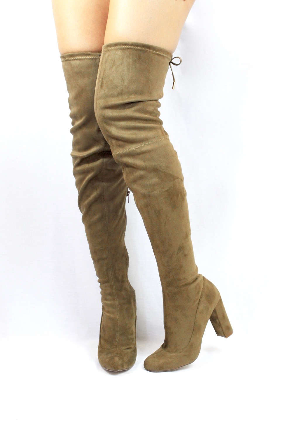 Liliana Kenzy-6 Olive Thigh High Round Toe Chunky Heel Boot-3931