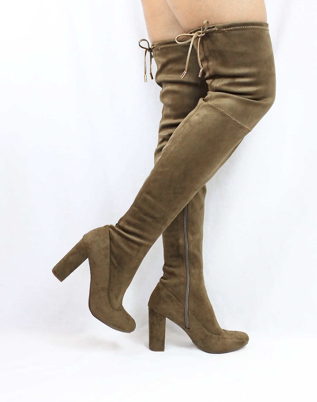 Liliana Kenzy-6 Olive Thigh High Round Toe Chunky Heel Boot-3933