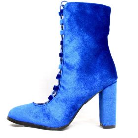 blue velvet chunky heels