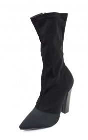 Shoe Republic Black Lycra Pointy Toe Chunky Heel Bootie-4127