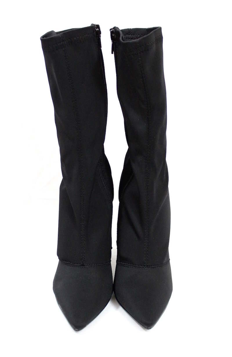 Shoe Republic Black Lycra Pointy Toe Chunky Heel Bootie-4128