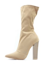 Shoe Republic Camel Lycra Pointy Toe Chunky Heel Bootie-0