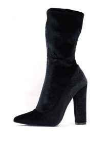 Shoe Republic Black Velvet Pointy Toe Chunky Heel Bootie-0