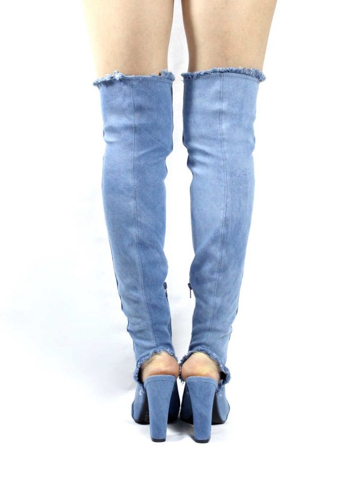 open toe denim booties