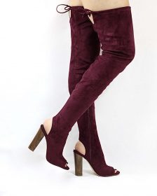 Liliana Sage-44 Plum Over the Knee Thigh High Open Toe Boots-0