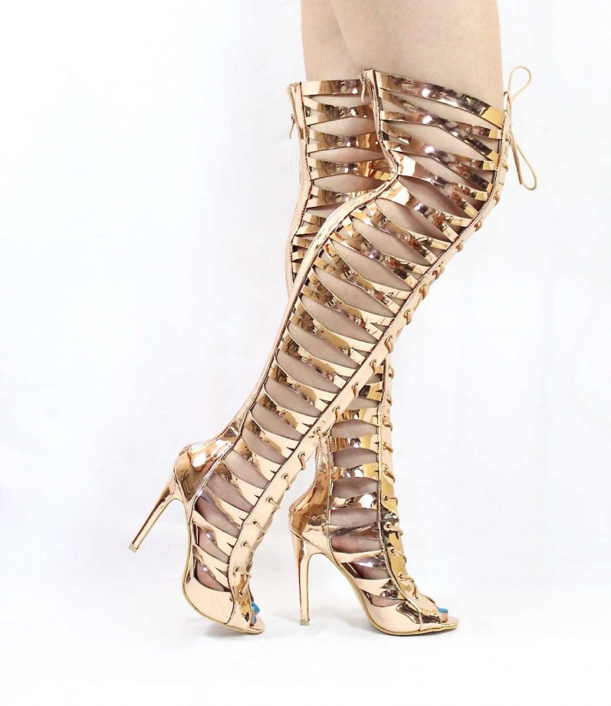 Gladiator Rose Gold | Wowtrendz | Thigh High Lace Up Sandals Boots