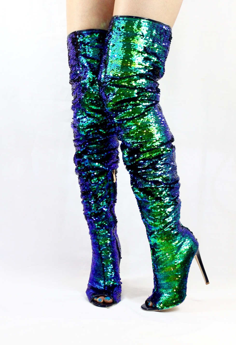 Julia Sequin Sparkle Mermaid | Wowtrendz | Open Toe Boots