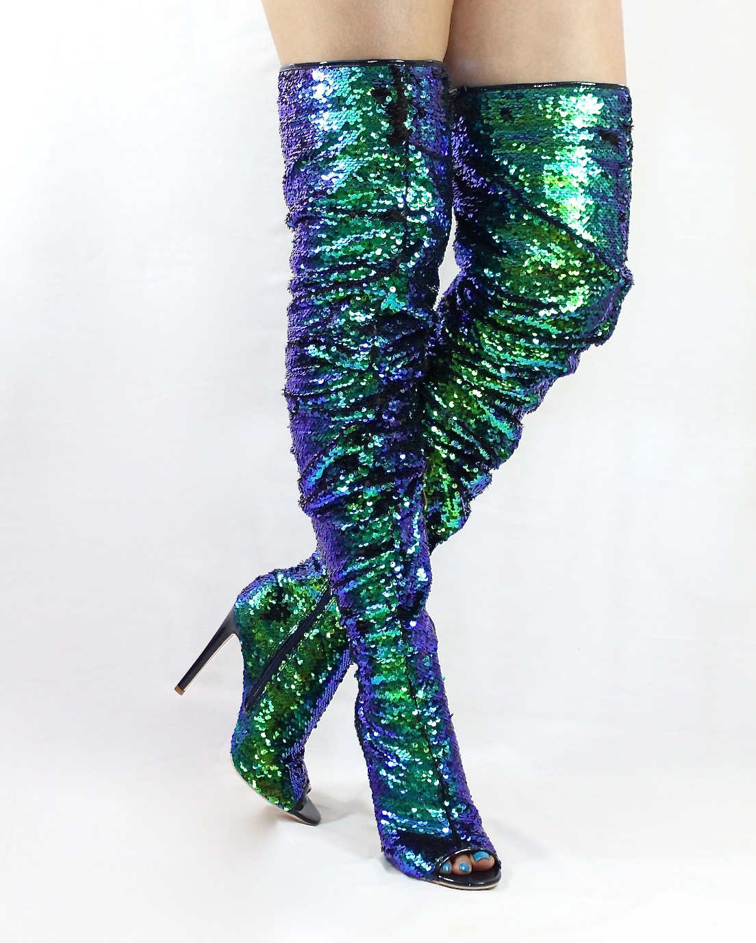 Julia Sequin Sparkle Mermaid | Wowtrendz | Open Toe Boots