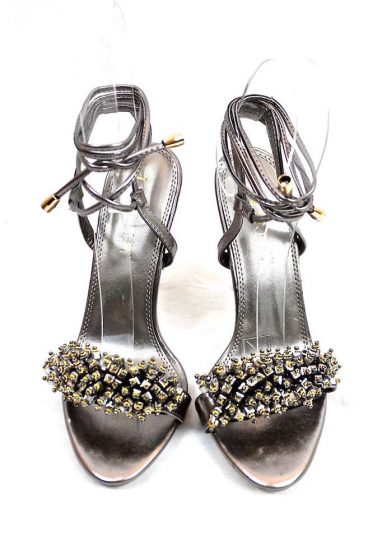 Liliana Metallic Rhinestone Accent Stiletto Open Toe Sandals